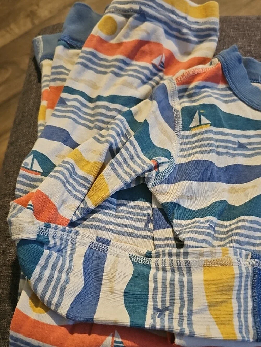 Hanna Andersson Ocean Sailboat Pajama Set Size 6 7 Long Sleeve Boy Girl Cotton
